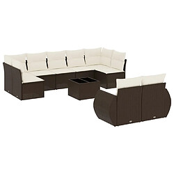 vidaXL Salon de jardin 10 pcs avec coussins marron résine tressée