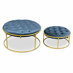 Paris Prix Lot de 2 Poufs Design en Velours Valona 75cm Bleu