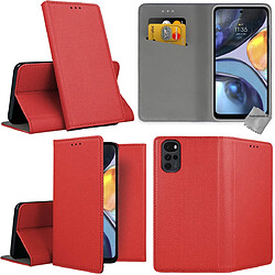 Htdmobiles Housse etui portefeuille avec coque intérieure en silicone pour Motorola Moto G22 / E32 / E32s + film ecran - ROUGE MAGNET