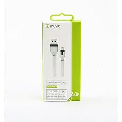 Muvit Câble Lightning vers USB-A 2.0 Tab Cable Charge et Synchronisation 2.4A 2m Blanc