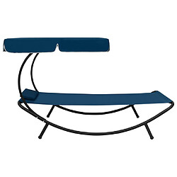 Avis Helloshop26 Lit de repos transat chaise longue d'extérieur 200 cm avec auvent et oreiller bleu 02_0012005