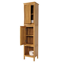 Mendler Armoire haute en teck HWC-M70, armoire de salle de bain, 2 portes 5 compartiments, teck de qualité B-Grade (bois de cœur, 20-30 ans) 181x41x35cm pas cher