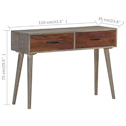 vidaXL Table console Gris 110x35x75 cm Bois de manguier massif brut pas cher