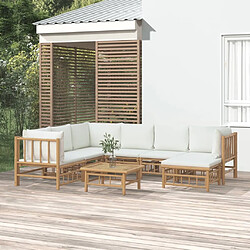 Maison Chic Salon de jardin 8 pcs + coussins - Mobilier/Meubles de jardin - Table et chaises d'extérieur blanc crème bambou -MN14839