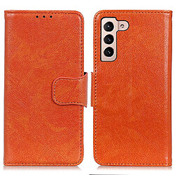 Etui en PU texture nappa, fermeture magnétique orange pour votre Samsung Galaxy S22