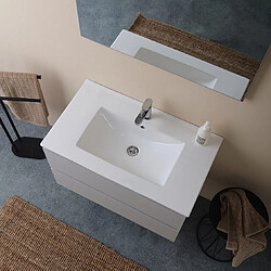 Kiamami Valentina MEUBLE DE SALLE DE BAIN SUSPENDU 80 CM BLANC BOIS AVEC MIROIR 80x60 | BARCELLONA