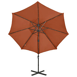 ComfortXL Parasol Déporté Avec Mât Et Lumières LED Terre Cuite 300 Cm pas cher