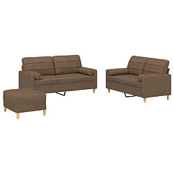 vidaXL Ensemble de canapés 3 pcs avec coussins marron tissu