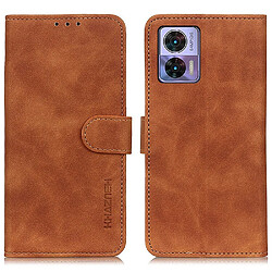 Etui en PU texture rétro, fermeture magnétique, anti-chocs avec support pour votre Motorola Edge 30 Lite/Edge 30 Neo 5G - marron