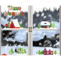 2PCS Stickers de Noël Noël Snow House House Snowman Stickers statiques Verre Fenêtre Décoration de Noël Stickers