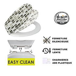 MSV Abattant Wc Thermo Dur Effet Mosaîque Taupe & Blanc - Charnières PS