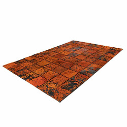 Acheter Paris Prix Tapis Patchwork en Cuir Fait Main Voila Orange 120 x 170 cm