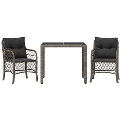 Maison Chic Ensemble de bistro 3 pcs avec coussins,Table + chaises + coussins de jardin gris résine tressée -GKD672445