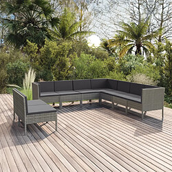 vidaXL Salon de jardin 9 pcs avec coussins Résine tressée Gris