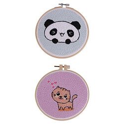 2 Pièces Panda Cat Embroidery Starter Kit Hoop Threads Needles Stitch Kit