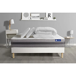 ACTISOM Pack prêt à dormir matelas ACTIMEMO RELAX mémoire de forme 140x190 cm Maxi épaisseur + sommier KIT blanc + 2oreillers+couette