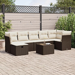 vidaXL Salon de jardin 8 pcs avec coussins marron résine tressée