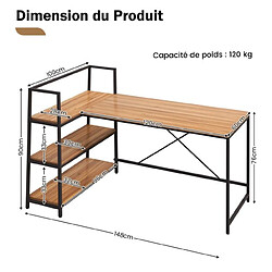 Acheter Helloshop26 Bureau d'angle réversible avec étagère rangement table ordinateur en forme L avec bibliothèque 148 x 100 x 90 cm noir naturel 20_0004826