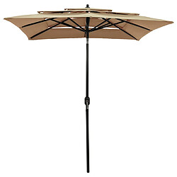 vidaXL Parasol à 3 niveaux avec mât en aluminium Taupe 2x2 m