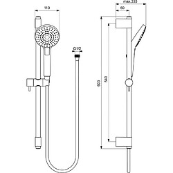 Ideal Ensemble de douche - barre 60 cm et douchette ronde Ø11 cm 3J - Chrome pas cher