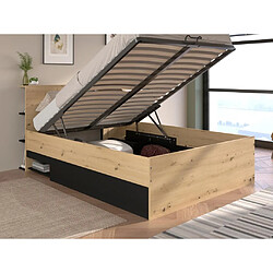 Avis Vente-Unique Lit coffre 140 x 190 cm - Coloris : Naturel et noir + Matelas - RADANI