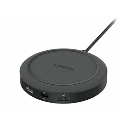 Mophie Universal Wireless Charging Hub - chargeur pour quatre appareils, charge sans fil 10W 3 ports supplémentaires - USB A 12W, USB A 18W, USB C 20W (noir)