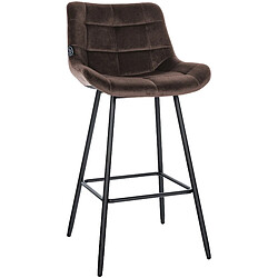 Decoshop26 Tabouret de bar x1 avec repose-pieds revêtement en velours marron piètement à quatre pieds en métal noir 10_0005464