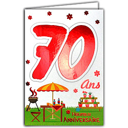 69-2140 Carte Anniversaire 70 ans Homme Femme - Flute Bouteille Champagne TV télévision