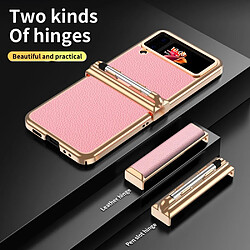 Coque en TPU + PU anti-rayures, texture litchi avec stylet télescopique pour votre Samsung Galaxy Z Flip3 5G - or/rose