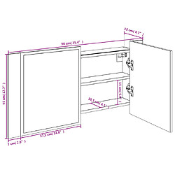 vidaXL Armoire de salle de bain à miroir LED sonoma gris 90x12x45 cm pas cher