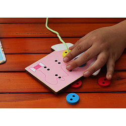 Avis Threading Lacet Premiers Jouets Educatifs Pour les Enfants Tout-petits Bouton Perles Laçage Carte en Bois Rose