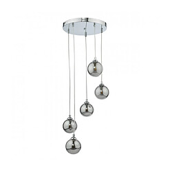 Luminaire Center Suspension Federico Chrome poli,verre fumé 5 ampoules 150cm pas cher