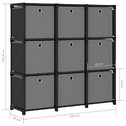 vidaXL Étagère à 9 cubes avec boîtes Noir 103x30x107,5 cm Tissu pas cher