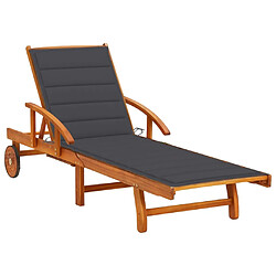 Helloshop26 Transat chaise longue bain de soleil lit de jardin terrasse meuble d'extérieur avec coussin bois d'acacia solide 02_0012405