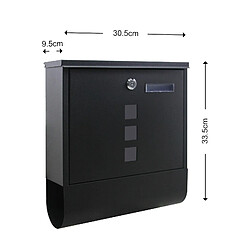 Helloshop26 Boite aux lettres design avec porte-journaux pour montage au mur courrier 30,5 x 9,6 x 33,5 cm noir 16_0000056