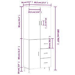 vidaXL Buffet haut Blanc 69,5x34x180 cm Bois d'ingénierie pas cher