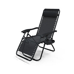 Vounot Chaise Longue inclinable en textilene avec porte gobelet et portable Noir Lot de 1