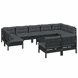 Avis Maison Chic Salon de jardin 10 pcs + coussins - Mobilier/Meubles de jardin - Table et chaises d'extérieur Noir Bois de pin solide -MN20803