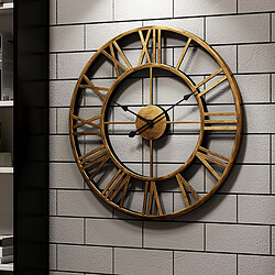 Avis Horloge Murale 3D Chiffres Romains Grand Métal Rond Doré Rustique Face Ouverte Ornée de Bijoux