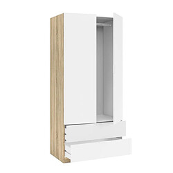 Dansmamaison Armoire 2 portes + 2 tiroirs Blanc/Chêne - WAO pas cher