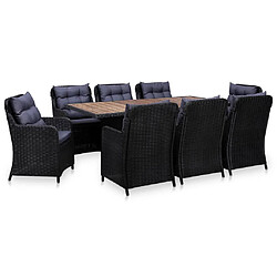 Ensemble salle à manger de jardin 9 pcs,Table et chaise à dîner d'extérieur Résine tressée Noir -MN26351