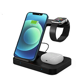 Chrono Chargeur Induction 15W - 3 en 1 Chargeur sans Fil Rapide Compatible avec Apple Watch 5/4/3/2/1 Airpords Pro iPhone 12 11 Pro Max Samsung Galaxy Buds/ S10 S9 S8 S7,(noir)