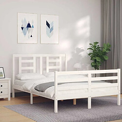 Maison Chic Cadre/structure de lit avec tête de lit pour adulte - Lit Moderne Chambre blanc 140x190 cm bois massif -MN13694