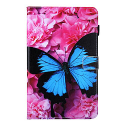 Etui en PU texture croisée avec support et porte-carte Fleur rouge/papillon bleu pour votre Samsung Galaxy Tab A8 10.5 2021 SM-X200/X205