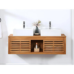 Vente-Unique Meuble de salle de bain suspendu en bois d'acacia avec double vasque - 130 cm - PENEBEL