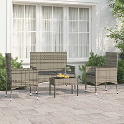 vidaXL Salon de jardin 4 pcs avec coussins Gris Résine tressée