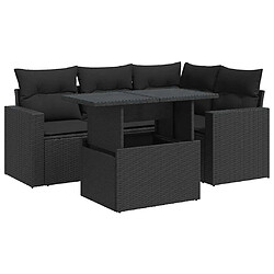 vidaXL Salon de jardin 5 pcs avec coussins noir résine tressée