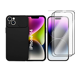 Coque Cam Slide couleur Noir + 2 Verres Trempes Pour iPhone 14 Little Boutik©