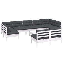 Avis Maison Chic Salon de jardin 10 pcs avec coussins | Ensemble de Table et chaises | Mobilier d'Extérieur blanc bois de pin solide -GKD50371