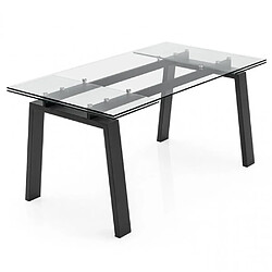 Inside 75 Table extensible 10 couverts ZEFFIRO 220 cm pieds métal noir plateau verre transparent